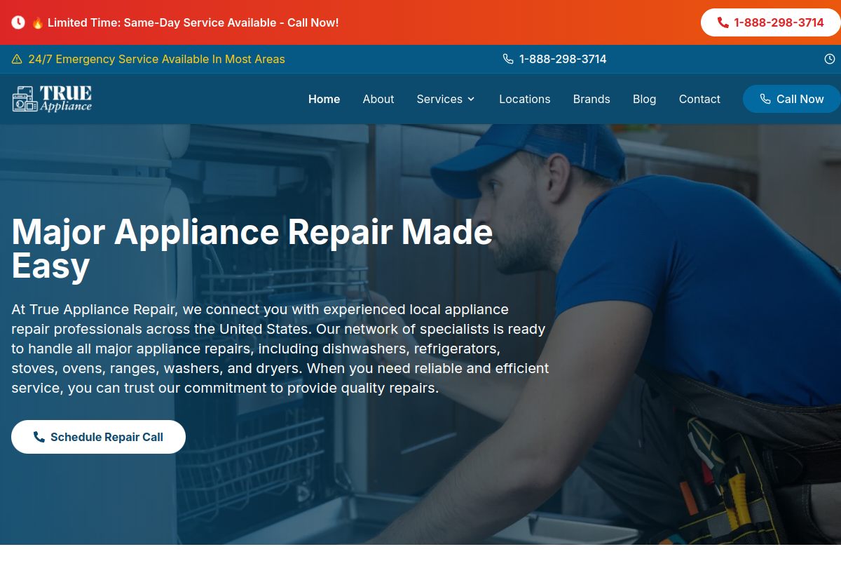 True Appliance Repair website